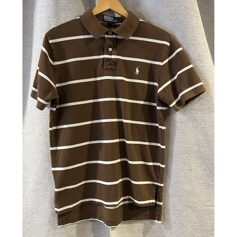 Ralph Lauren Polo‎ Short Sleeve Brown White Stripe Boys Size Medium